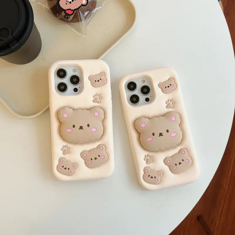 Teddy Bear 3D Cartoon Cute Cotton Candy Back Case with Holder